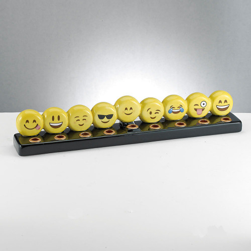 10.75" Yellow and Black Emoji Faces Hanukkah Menorah Candelabras Tabletop Decor