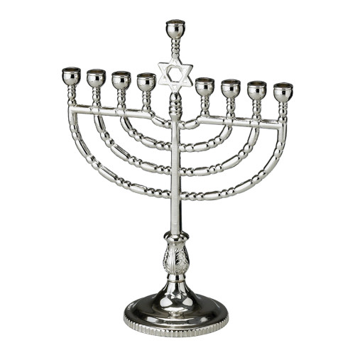 8.5" Silver Traditional Style Hanukkah Menorah with Star of David