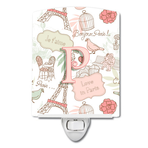 Caroline's Treasures CJ2002-PCNL Letter P Love in Paris Pink Ceramic Night Light , 6x4x3", multicolor
