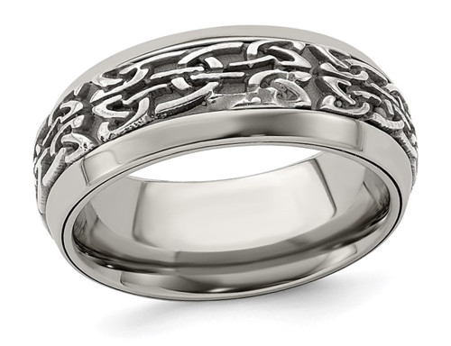 Mens Stainless Steel and Titanium 9mm Pattern Band Ring - 88QGG00188GM-11.5