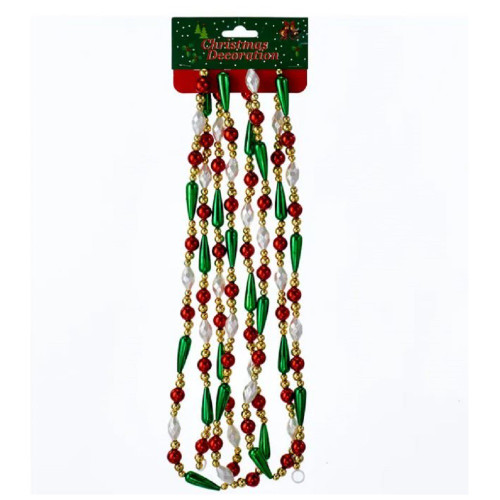 Gold Red Green and White Round Bead with Water Drop Beaded Garland 9 Feet H0262