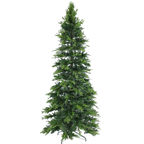 Sunnydaze Indoor Artificial Unlit Slim Christmas Tree with Metal Stand and Hinged Branches - 8' - Green