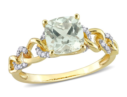 1 3/8 Carat (ctw) Green Quartz Ring in 10k Yellow Gold with Accent Diamonds - 08DLG1005565QZ-5