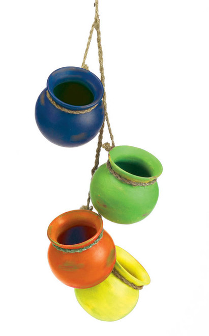 Set of 4 Vibrantly Colored Fiesta Dangling Pots Outdoor Patio Hanging Decor 23"