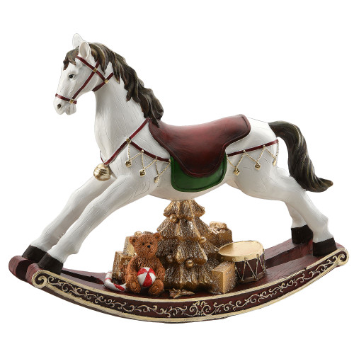 12" White and Brown Holiday Rocking Horse Christmas Tabletop Decor