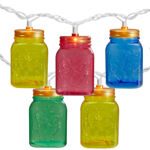 10-Count Multi-Color Mini Mason Jar Novelty String Light Set, 7.5ft White Wire