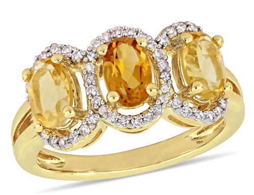 1.35 Carat (ctw) Madeira Citrine Three Stone Ring with Diamonds 1/5 Carat (ctw) in Yellow Plated Sterling Silver - 68DLG1004309CT-5