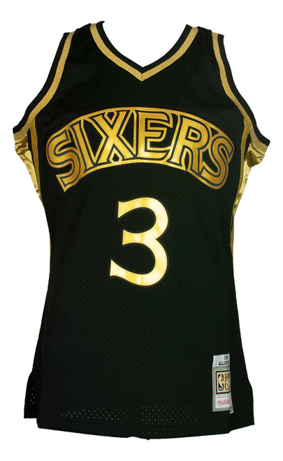 Allen Iverson Signed 76ers 1996-97 Black/Gold Mitchell & Ness Jersey PSA ITP