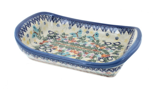 Blue Rose Polish Pottery Garden of Eden Small Rectangular Tray with Handles