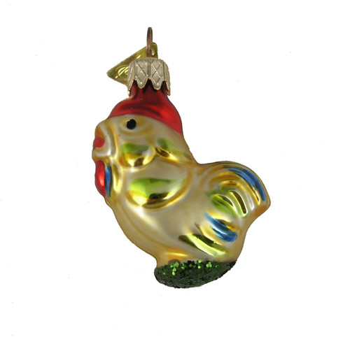 Mini Rooster Hand Blown Glass Christmas Ornament - C1037-1