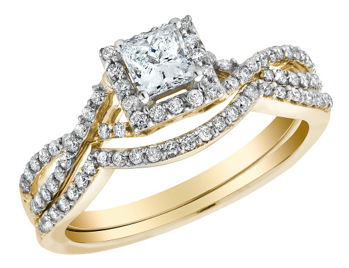 Infinity Princess Cut Diamond Engagement Ring & Wedding Band 2/3 Carat (ctw) in 14K Yellow Gold - 08GDG164766-8.5