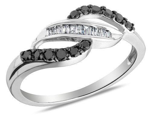 White and Black Diamond Ring 1/3 Carat (ctw Clarity I2-I3) in 14K White Gold - 08GDG027333W-7.5