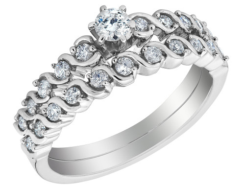 Diamond Engagement Ring & Wedding Band Set 1/2 Carat (ctw) in 14K White Gold - 08GDG336050W-8