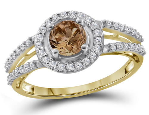 1.00 Carat (G-H Clarity I2-I3) Enhanced Champagne Diamond Engagement Ring in 10K Yellow Gold - 08GDG77679100-8.5