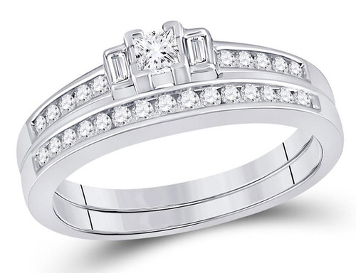 2/5 Carat (ctw H-I, I1-I2) Princess Cut Diamond Engagement Ring Bridal Wedding Set in 14K White Gold - 08GDG49640W-8.5