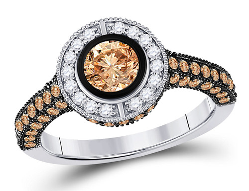 1.75 Carat (ctw) Champagne and White Diamond Engagement Ring in 14K White Gold - 08GDG127202W-7