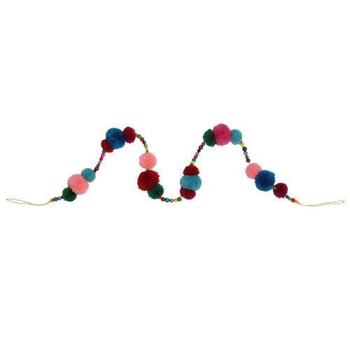 4.5' Multi-Color Bohemian Christmas Pom Pom Beaded Garland