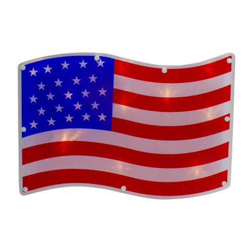 13.25" Red and White LED Lighted Patriotic American Flag Window Silhouette Decor