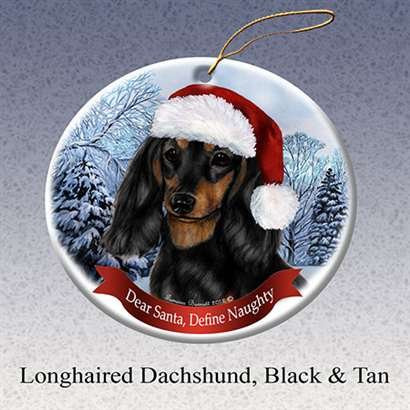Black and Tan Dachshund Dog Santa Hat Christmas Ornament Porcelain USA-made