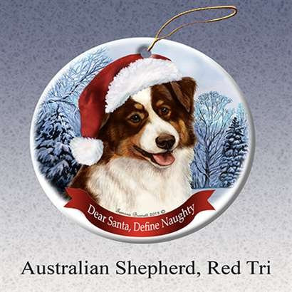 Holiday Pet Gifts Australian Shepherd (Red Tri) Santa Hat Dog Porcelain Ornament