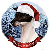Holiday Pet Gifts Italian Greyhound Black/White Dog Santa Hat Porcelain Ornament