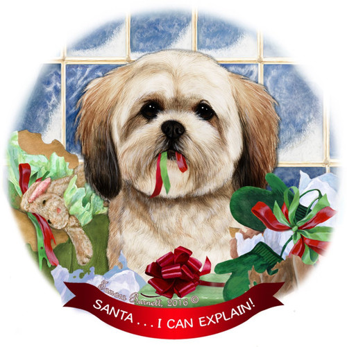 Lhasa Apso Dog Porcelain Hanging Ornament Pet Gift 'Santa.. I Can Explain!'