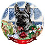 German Shepherd Silver Sable Dog Porcelain Ornament 'Santa. I Can Explain!'