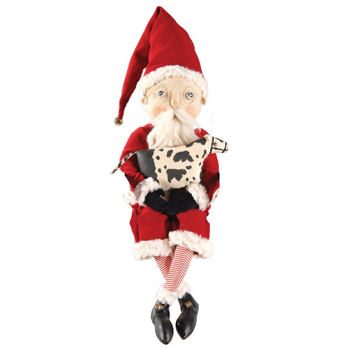 Joe Spencer Wilber Santa with Cow Christmas Fabric Doll Figurine 30 inch