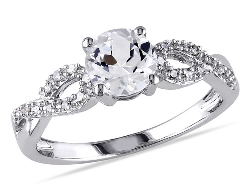 1.00 Carat (ctw) Lab-Created White Sapphire Ring in 10K White Gold with Accent Diamonds - 68DLG1002579CSA-5.5