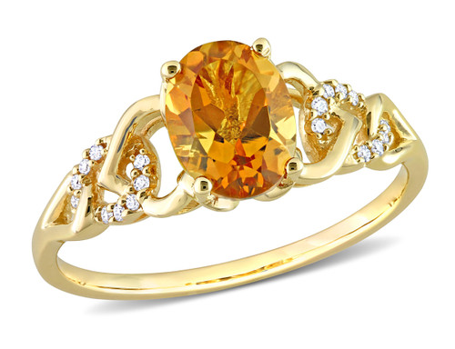 1.10 Carat (ctw) Oval Madeira Citrine Ring in 10K Yellow Gold with Accent Diamonds - 08DLG1005564CT-7.5