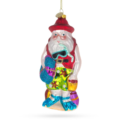 Diver Santa on the Beach Glass Christmas Ornament 5.9 Inches - CC-0154