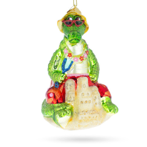 Alligator on the Beach Glass Christmas Ornament - CC-0190