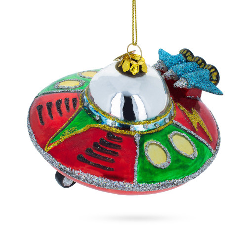 UFO / Alien Saucer Glass Christmas Ornament - CC-0283