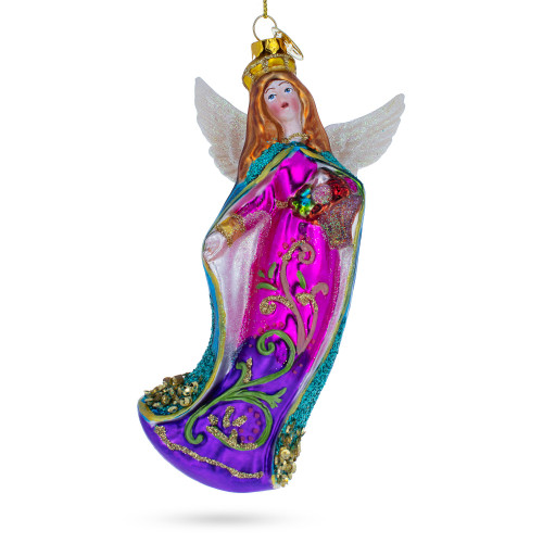 Angel with Basket of Flowers Glass Christmas Ornament - CC-0345