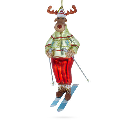 Reindeer Skiing Glass Christmas Ornament - CC-0320