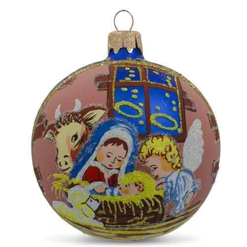 Silent Night Nativity Scene Glass Ball Christmas Ornament