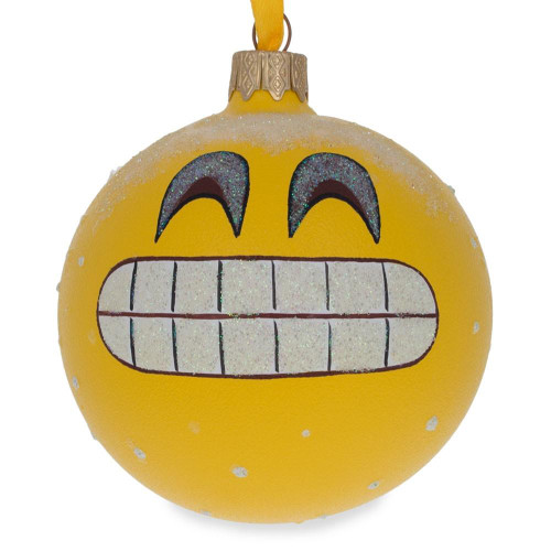 The Grin Emoji Glass Ball Christmas Ornament