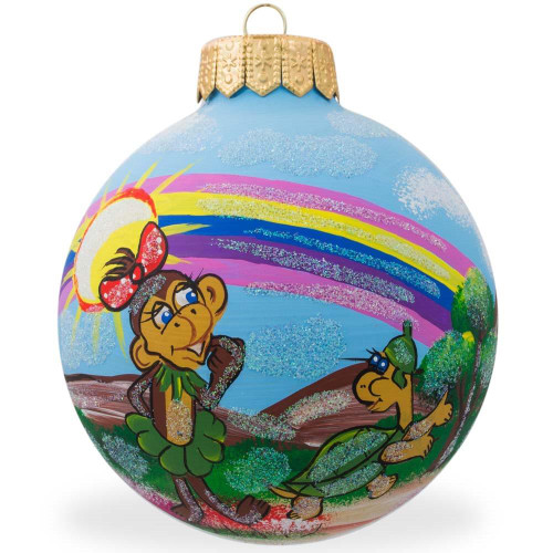 Lady Monkey Under Rainbow, Animal Glass Ball Christmas Ornament 4 Inches - KK-0360-1-100