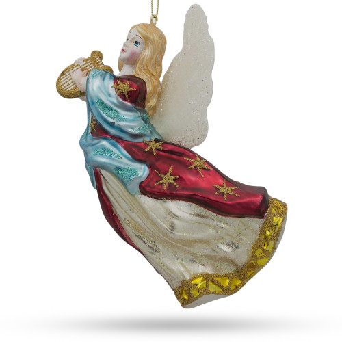 Angel Playing Music on Harp Glass Christmas Ornament 5.5 Inches - CC-0066