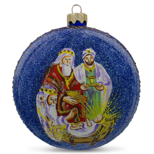 Three Wise Men's Gifts Nativity Scene Glass Ball Christmas Ornament