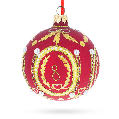 1893 Caucasus Royal Egg Red Glass Ball Christmas Ornament 3.25 Inches