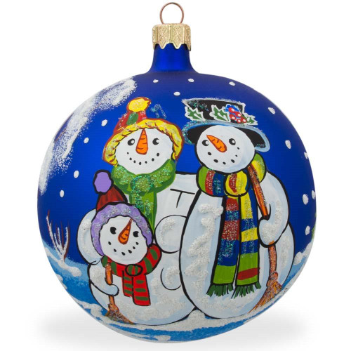 Snowman Family, Husband Wife and Child Glass Ball Christmas Ornament 4 Inches - KK-0418-100
