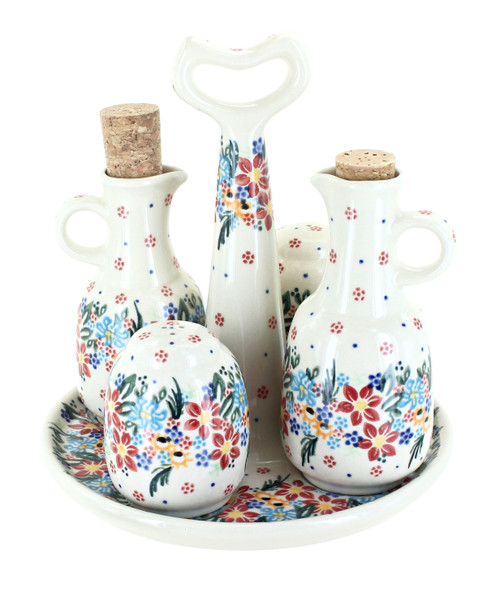 Blue Rose Polish Pottery 40 Vena Table Accessory Set with Handle