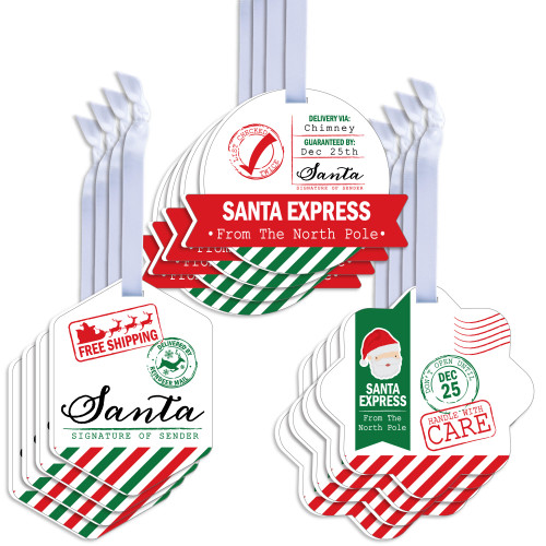 Big Dot of Happiness Santa's Special Delivery - Assorted Hanging From Santa Claus Christmas Favor Tags - Gift Tag Toppers - 12 Ct