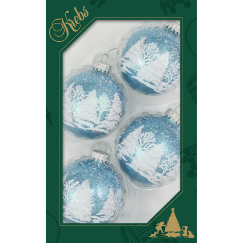 4ct White and Blue Sparkling Tree Christmas Ball Ornaments 3" (67mm) (Pack of 2)
