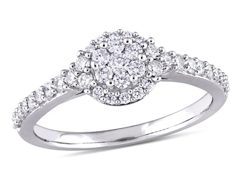 1/2 Carat (ctw H-I, I2-I3) Diamond Engagement Halo Ring in 14K White Gold - 08DLG1005719W-7
