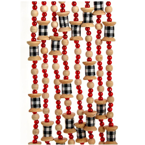 Wooden Red Beads with Black and White Spool Garland 9 Feet H7577