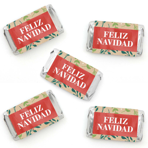Big Dot of Happiness Feliz Navidad - Mini Candy Bar Wrapper Stickers - Holiday and Spanish Christmas Party Small Favors - 40 Count