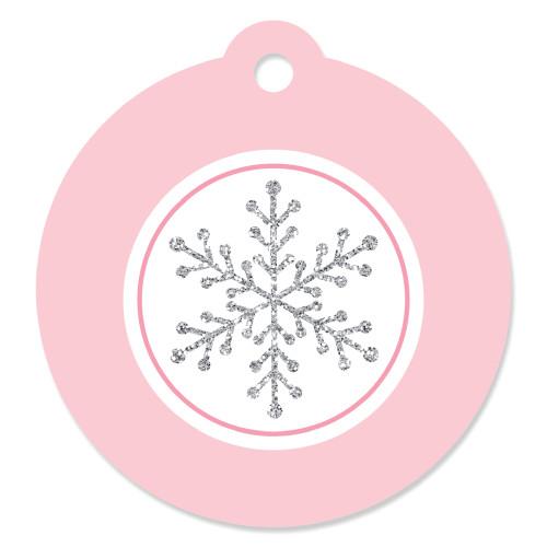 Big Dot of Happiness Pink Winter Wonderland - Holiday Snowflake Birthday Party or Baby Shower Favor Gift Tags (Set of 20)