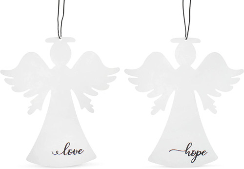 Rustic Angel Christmas Ornaments, White; Metal Farmhouse Decor Christmas Decorations, Set of 2